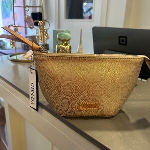 Consuela Gold Metallic FauxSnakeskin Cosmetic Bag “LEAH” Medium Tool Kit
